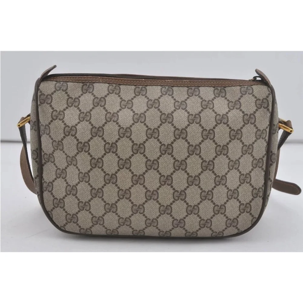 Authentic GUCCI Web Sherry Line Shoulder Cross Bag GG PVC Leather Brown 7169I - Picture 2 of 16